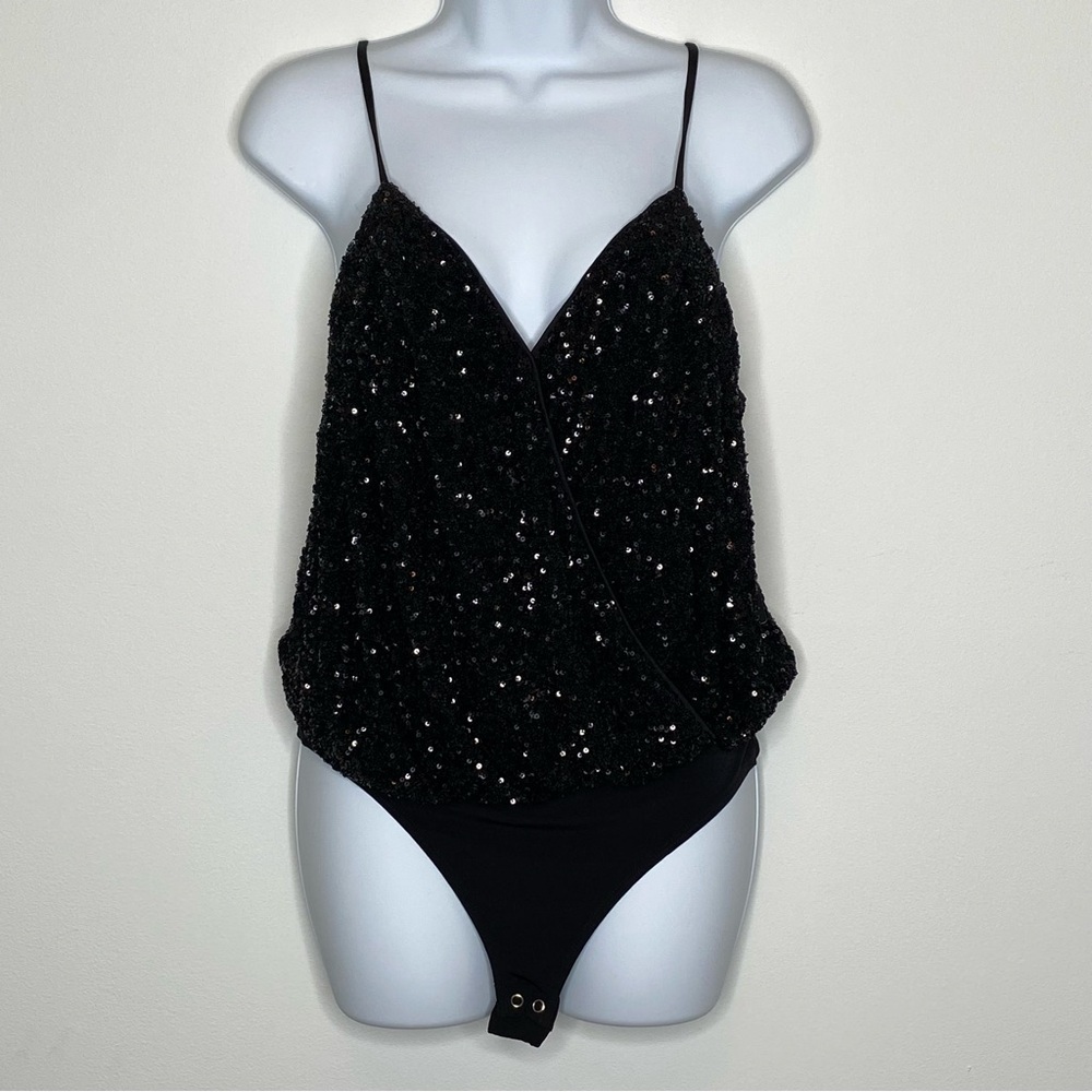 Express Black Sequin Sparkly Sleeveless Bodysuit